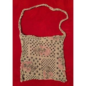 Free People Lightweight Reusable Tote Bag Sheer Cloth Boho Stars Floral Ivory